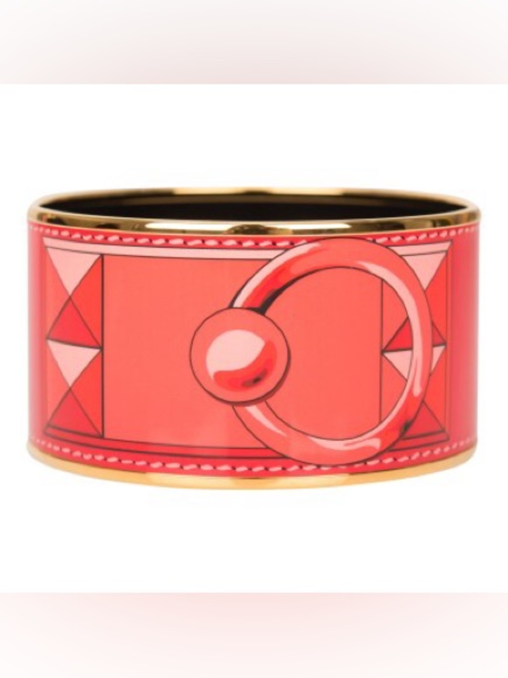Hermes Coral Enamel Wide Bracelet with Gold Trim